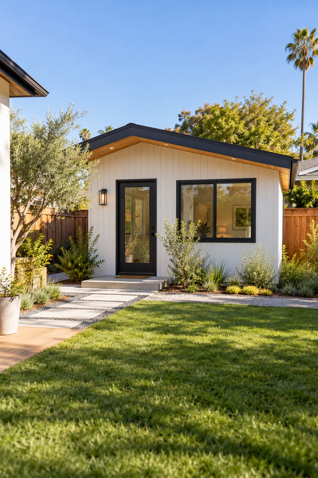 Detached accessory dwelling unit in a residential backyard